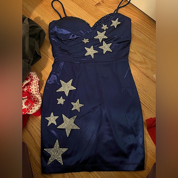 Dresses & Skirts - Navy satin dress with sequins and rhinestone stars: Eras Tour Outfit